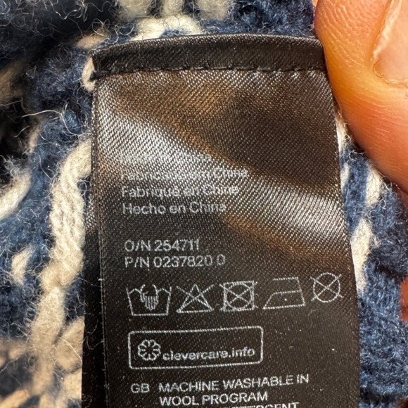 H&M LOGG  Sweater Heavy Nordic Shawl Collar Snowflake Blue Wool Blend Sz Medium - Picture 9 of 14